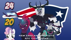 Size: 1920x1080 | Tagged: afc championship, american football, artist:aqua-pony, artist:cheezedoodle96, artist:cyanlightning, artist:ejlightning007arts, derpibooru import, eye scar, grubber, my little pony: the movie, new england patriots, nfl, nfl playoffs, obligatory pony, safe, scar, storm king, sweetie belle, tempest shadow, vector