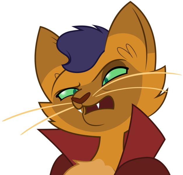 Size: 4836x4629 | Tagged: absurd resolution, abyssinian, anthro, artist:jhayarr23, capper dapperpaws, cat, clothes, derpibooru import, disgusted, fangs, my little pony: the movie, open mouth, raised eyebrow, reaction image, safe, simple background, solo, transparent background, vector, whiskers