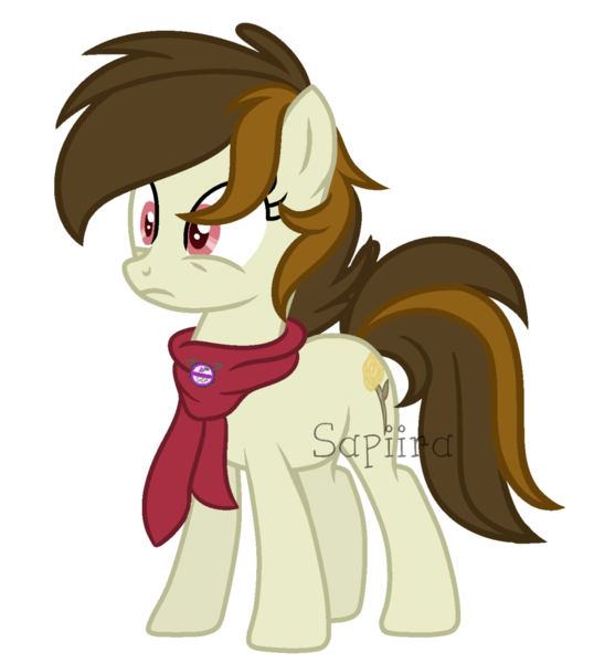 Size: 1024x1142 | Tagged: safe, artist:sapiira, derpibooru import, oc, unofficial characters only, earth pony, pony, clothes, female, mare, offspring, parent:doctor whooves, parent:roseluck, parents:doctorrose, scarf, simple background, solo, transparent background