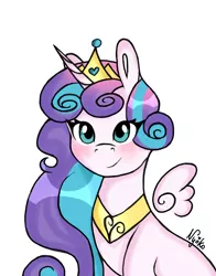 Size: 979x1249 | Tagged: safe, artist:nyokoart, derpibooru import, princess flurry heart, alicorn, pony, floating wings, jewelry, older, older flurry heart, simple background, smiling, solo, tiara, white background