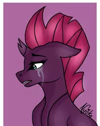 Size: 602x759 | Tagged: safe, artist:nyokoart, derpibooru import, tempest shadow, pony, unicorn, my little pony: the movie, broken horn, crying, sad, solo