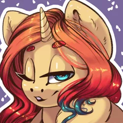 Size: 1340x1340 | Tagged: safe, artist:amishy, derpibooru import, oc, oc:sheron, unofficial characters only, pony, beanbrows, eyebrows, lidded eyes, one eye closed, seductive wink, smiling, solo, wink