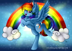 Size: 1280x905 | Tagged: safe, artist:julunis14, derpibooru import, rainbow dash, pegasus, pony, cloud, cute, female, heart eyes, mare, multicolored hair, rainbow, smiling, solo, wingding eyes