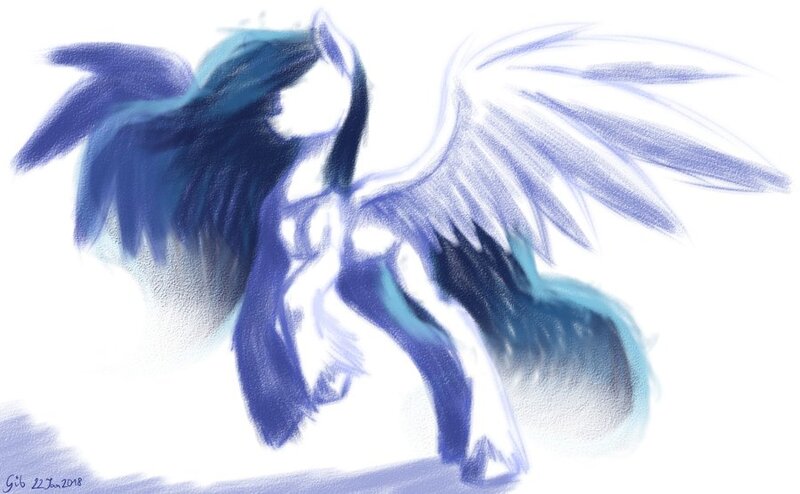 Size: 900x556 | Tagged: artist:thatonegib, bipedal, derpibooru import, doodle, ethereal mane, oc, painting, safe, simple background, solo, unshorn fetlocks, white background