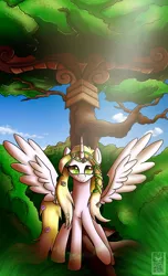 Size: 1700x2800 | Tagged: alicorn, alicorn oc, artist:elmutanto, aura, commission, derpibooru import, female, forest, irminsul, oc, oc:abidella, safe, solo, tree, tree of life, unofficial characters only