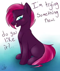 Size: 2792x3288 | Tagged: safe, artist:sugarwings-art, derpibooru import, fizzlepop berrytwist, tempest shadow, pony, unicorn, my little pony: the movie, alternate hairstyle, blank flank, blushing, broken horn, cute, female, gradient background, mare, simple background, solo, tempestbetes