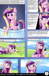 Size: 1040x1600 | Tagged: artist:whitelie, cloud, comic, comic:party of one:the tragedy of the crystal empire, crown, crystal empire, derpibooru import, glass, jewelry, pinkamena diane pie, pinkie pie, princess cadance, regalia, safe, sky, translation