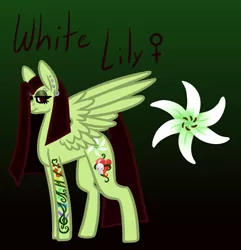 Size: 770x800 | Tagged: safe, artist:eppyminecart, derpibooru import, oc, oc:white lilly, unofficial characters only, pony, icey-verse, ear piercing, earring, eyebrow piercing, female, goth, gradient background, green background, jewelry, magical lesbian spawn, mare, next generation, nose piercing, offspring, parent:applejack, parent:strawberry sunrise, parents:applerise, piercing, simple background, solo, tattoo