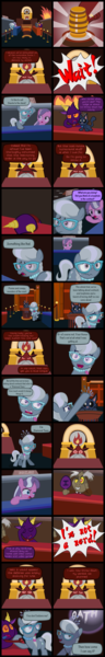 Size: 2000x12514 | Tagged: safe, artist:magerblutooth, derpibooru import, diamond tiara, discord, silver spoon, oc, oc:dazzle, oc:il, oc:power cord, cat, earth pony, imp, pony, comic:diamond and dazzle, comic, court, courtroom, gavel, judge, objection, trial, x was discord all along