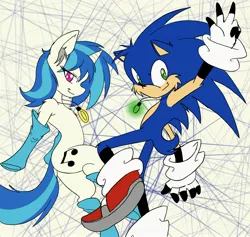 Size: 3500x3311 | Tagged: source needed, safe, alternate version, artist:steelsoul, derpibooru import, vinyl scratch, crossover, digital art, jewelry, looking at you, necklace, pony wearing boots, ring, sonic the hedgehog, sonic the hedgehog (series)