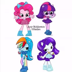 Size: 581x577 | Tagged: safe, artist:amy mebberson, derpibooru import, official, pinkie pie, rainbow dash, rarity, sci-twi, twilight sparkle, equestria girls, equestria girls series, doll, equestria girls minis, toy, ultra minis