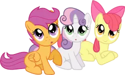 Size: 10000x5980 | Tagged: safe, artist:shadowdashie, derpibooru import, apple bloom, scootaloo, sweetie belle, earth pony, pegasus, pony, unicorn, the cutie mark chronicles, .svg available, absurd resolution, adorabloom, cute, cutealoo, cutie mark crusaders, diasweetes, female, filly, looking at you, simple background, transparent background, vector