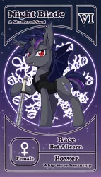 Size: 800x1399 | Tagged: safe, artist:vavacung, derpibooru import, oc, oc:night blade, unofficial characters only, bat pony, pony, fangs, female, mare, scar, sword, weapon