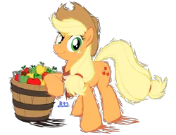 Size: 3307x2549 | Tagged: safe, artist:blue-paint-sea, derpibooru import, applejack, earth pony, pony, apple, bucket, female, food, mare, ponykart, simple background, solo, transparent background, vector