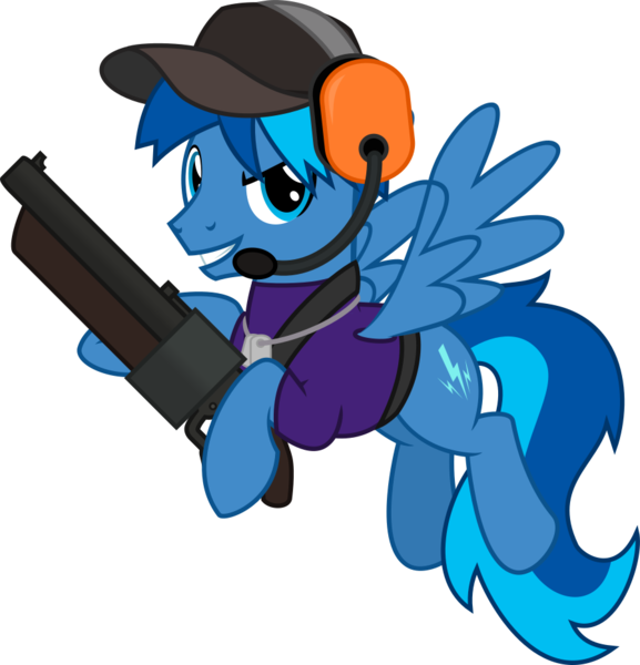 Size: 898x933 | Tagged: safe, artist:mlp-trailgrazer, derpibooru import, oc, oc:karma, unofficial characters only, pegasus, pony, cap, gun, hat, headset, male, scattergun, scout, simple background, solo, stallion, team fortress 2, transparent background, weapon