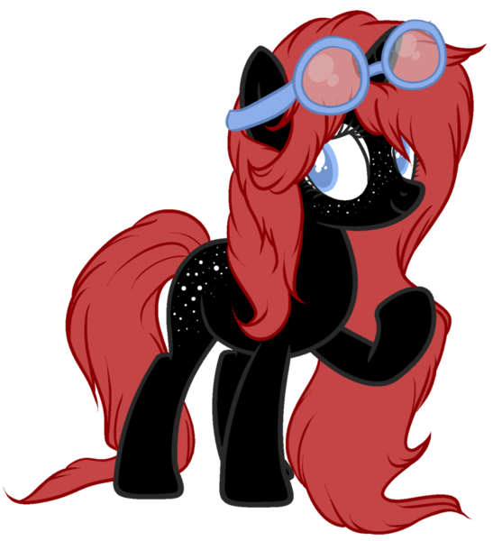 Size: 900x969 | Tagged: safe, artist:sugarplanets, derpibooru import, oc, oc:red potion, unofficial characters only, earth pony, pony, female, freckles, goggles, mare, red and black oc, simple background, solo, transparent background