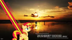 Size: 1366x768 | Tagged: safe, artist:eddoeditya28, derpibooru import, sunset shimmer, pony, unicorn, bali, indonesia, solo, standing, sunset, sunshine shimmer, wallpaper