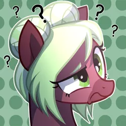 Size: 1024x1024 | Tagged: safe, artist:wingedwolf94, deleted from derpibooru, derpibooru import, oc, oc:cocoa mint, unofficial characters only, bust, commission, confused, female, icon, mare, portrait, question mark, solo, vector, ych result