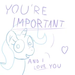 Size: 1280x1280 | Tagged: safe, artist:solarfm, derpibooru import, trixie, pony, unicorn, bust, dialogue, female, floating heart, heart, i love you, looking at you, mare, motivational, portrait, simple background, smiling, solo, white background