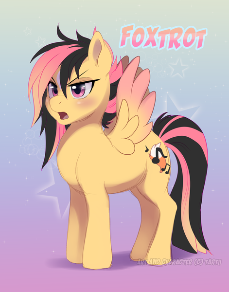 Size: 1800x2291 | Tagged: safe, artist:nummynumz, derpibooru import, oc, oc:foxtrot, unofficial characters only, pegasus, pony, abstract background, music notes, pegasus oc, solo, wings