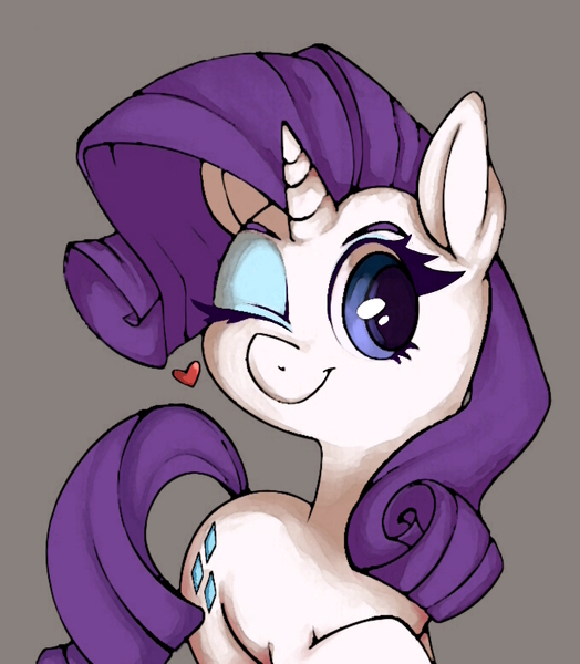 Size: 679x777 | Tagged: artist needed, safe, derpibooru import, rarity, pony, unicorn, female, mare, one eye closed, solo, wink