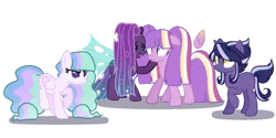 Size: 1024x512 | Tagged: safe, artist:peachjay, derpibooru import, oc, unofficial characters only, changepony, pegasus, pony, unicorn, female, magical lesbian spawn, mare, offspring, parent:princess cadance, parent:princess celestia, parent:princess luna, parent:queen chrysalis, parent:twilight sparkle, parents:twidance, parents:twilestia, parents:twiluna, parents:twisalis, twilight sparkle gets all the mares