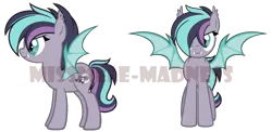 Size: 1680x820 | Tagged: safe, artist:missmele-madness, derpibooru import, oc, oc:midnight sonata, unofficial characters only, bat pony, pony, base used, bat pony oc, biography, cute, cute little fangs, fangs, female, mare, simple background, solo, spread wings, transparent background, watermark, wings