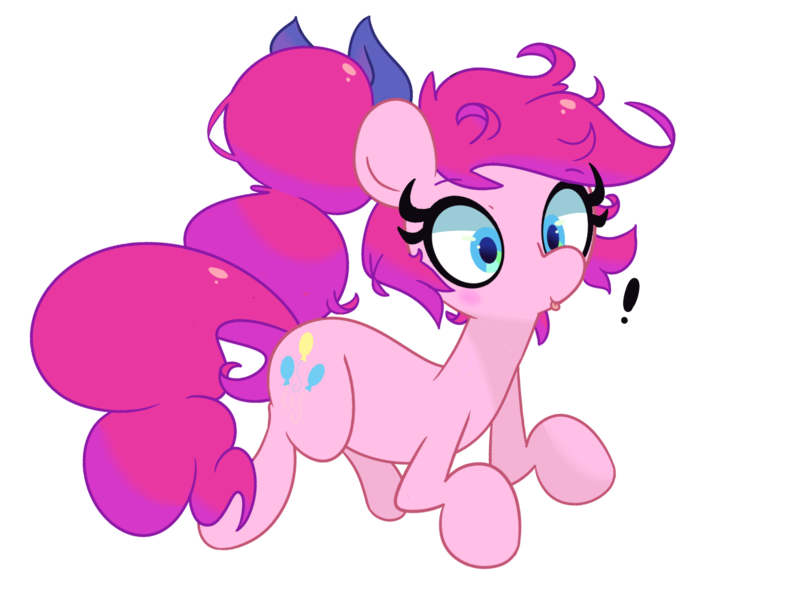 Size: 1800x1350 | Tagged: safe, artist:turtlefarminguy, derpibooru import, pinkie pie, earth pony, pony, :p, alternate hairstyle, blushing, cute, diapinkes, exclamation point, female, mare, ponk, simple background, smiling, solo, tongue out, transparent background, wide eyes