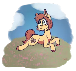 Size: 1418x1324 | Tagged: safe, artist:snowpaca, derpibooru import, oc, unofficial characters only, earth pony, pony, female, flower, hill, mare, simple background, transparent background