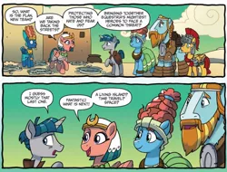 Size: 1174x894 | Tagged: safe, artist:tonyfleecs, derpibooru import, idw, flash magnus, meadowbrook, prince hisan, rockhoof, somnambula, stygian, earth pony, pegasus, pony, unicorn, legends of magic, spoiler:comic, spoiler:comiclom10, armor, beard, egyptian pony, facial hair, female, helmet, male, mare, stallion