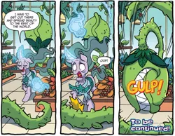 Size: 1639x1275 | Tagged: safe, artist:tonyfleecs, derpibooru import, idw, mistmane, pony, unicorn, legends of magic, spoiler:comic, spoiler:comiclom10, carnivore plant, carnivorous plant, comic, eaten alive, female, mare, plant, plant vore, to be continued, vore