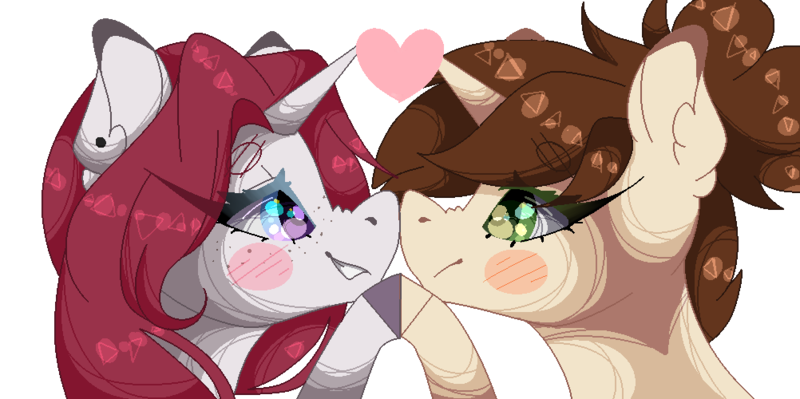 Size: 1002x500 | Tagged: safe, artist:mauuwde, derpibooru import, oc, oc:shay, oc:teddy heart, unofficial characters only, pony, unicorn, boop, female, mare, mutual booping, noseboop, pixel art, simple background, transparent background