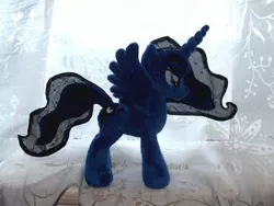 Size: 1024x768 | Tagged: safe, artist:catyblackcat, derpibooru import, princess luna, alicorn, pony, female, irl, mare, missing accessory, photo, plushie, solo, spread wings, wings