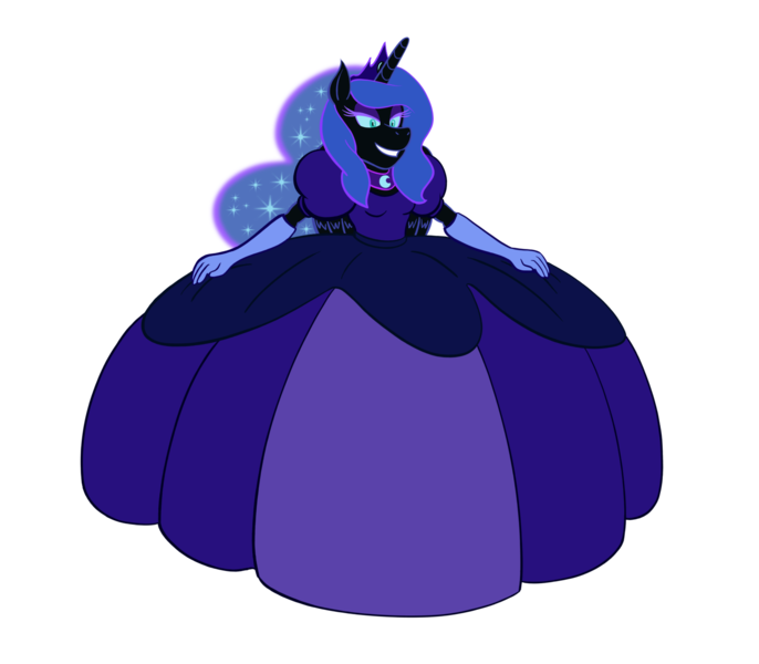 Size: 1600x1400 | Tagged: anthro, artist:regularmouseboy, clothes, commission, derpibooru import, dress, gown, impossibly large dress, nightmare moon, safe, simple background, solo, transparent background