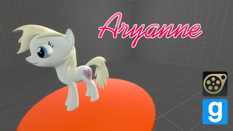 Size: 1366x768 | Tagged: safe, artist:daemonbombinc, derpibooru import, oc, oc:aryanne, unofficial characters only, earth pony, pony, 3d, aryan pony, download at source, female, mare, nazi, swastika