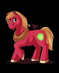 Size: 1047x1280 | Tagged: safe, artist:jenery, derpibooru import, big macintosh, earth pony, pony, black background, looking at you, male, raised hoof, simple background, solo, stallion, unshorn fetlocks