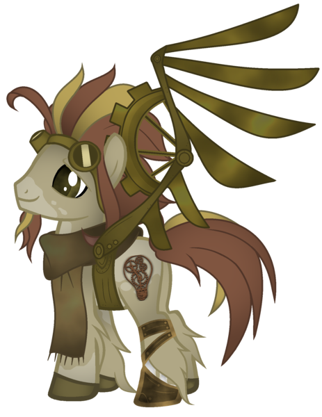 Size: 1548x2008 | Tagged: safe, artist:thecreativeenigma, derpibooru import, oc, unofficial characters only, pegasus, pony, artificial wings, augmented, clothes, goggles, male, mechanical wing, scarf, simple background, solo, stallion, steampunk, transparent background, wings