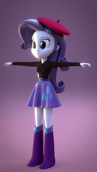 Size: 720x1280 | Tagged: safe, artist:creatorofpony, artist:rare-fashions15, derpibooru import, rarity, equestria girls, 3d, beatnik rarity, belt, beret, blender, boots, clothes, hat, shoes, skirt, solo, sweater, t pose