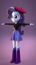 Size: 720x1280 | Tagged: safe, artist:creatorofpony, artist:rare-fashions15, derpibooru import, rarity, equestria girls, 3d, beatnik rarity, belt, beret, blender, boots, clothes, hat, shoes, skirt, solo, sweater, t pose