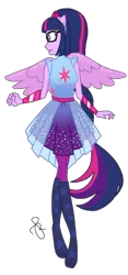 Size: 958x2048 | Tagged: safe, artist:ilaria122, derpibooru import, sci-twi, twilight sparkle, equestria girls, equestria girls series, forgotten friendship, clothes, female, open mouth, ponied up, scitwilicorn, simple background, solo, transparent background