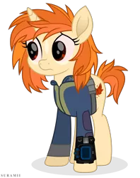 Size: 4590x5808 | Tagged: absurd resolution, artist:suramii, clothes, derpibooru import, fallout equestria, female, movie accurate, oc, oc:attyla, pipbuck, sad, safe, simple background, solo, transparent background, unofficial characters only, vault suit