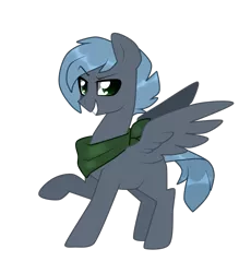 Size: 761x867 | Tagged: safe, artist:kaikururu, derpibooru import, oc, unofficial characters only, pegasus, pony, dreamworks face, grin, image, male, neckerchief, pegasus oc, png, raised hoof, simple background, smiling, solo, stallion, transparent background, wings