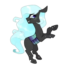 Size: 825x881 | Tagged: safe, artist:kaikururu, derpibooru import, changeling queen oc, oc, unofficial characters only, changeling, changeling queen, pony, blue changeling, changeling oc, eyelashes, female, grin, image, png, rearing, simple background, smiling, solo, transparent background