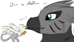 Size: 1234x707 | Tagged: safe, artist:tinibirb, color edit, derpibooru import, edit, oc, oc:aether, oc:der, unofficial characters only, classical hippogriff, gryphon, hippogriff, colored, duo, gay, kissing, male, micro, sketch