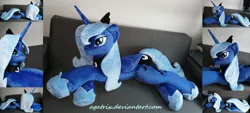 Size: 1600x721 | Tagged: safe, artist:agatrix, derpibooru import, princess luna, alicorn, pony, female, folded wings, irl, jewelry, mare, photo, plushie, prone, regalia, s1 luna, solo