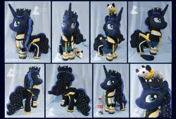 Size: 1600x1088 | Tagged: safe, artist:emberfallplush, derpibooru import, princess luna, tiberius, alicorn, pony, alternate universe, au:eqcl, clothes, crown, female, folded wings, irl, jewelry, mare, photo, plushie, regalia, sash, solo, uniform