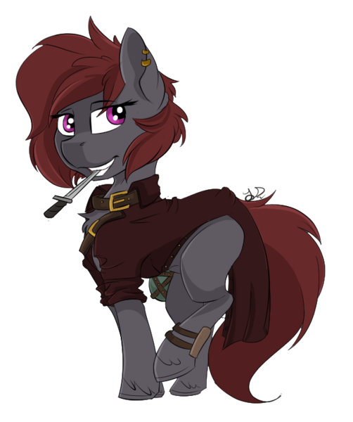 Size: 608x727 | Tagged: safe, artist:beardie, derpibooru import, oc, unofficial characters only, earth pony, pony, clothes, knife