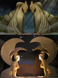 Size: 728x983 | Tagged: safe, derpibooru import, screencap, gryphon, my little pony: the movie, comparison, gate, hippogriffia, reference, statue, the neverending story