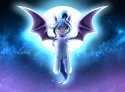 Size: 3000x2222 | Tagged: safe, artist:airiniblock, derpibooru import, oc, oc:nightwatch, unofficial characters only, bat pony, bat pony oc, commission, digital art, female, flying, full moon, glow, mare, moon, night, rcf community, sky, stars, wings, ych result