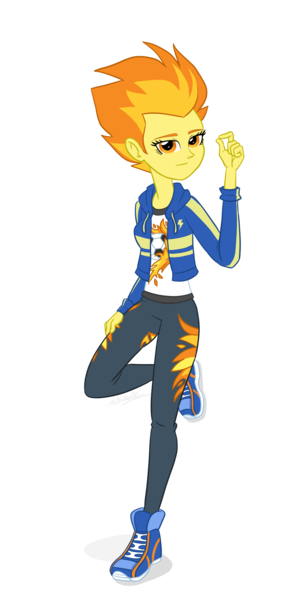 Size: 2000x4096 | Tagged: safe, alternate version, artist:verumtee, derpibooru import, spitfire, equestria girls, clothes, equestria girls-ified, looking at you, no glasses, pants, shoes, simple background, sneakers, solo, transparent background